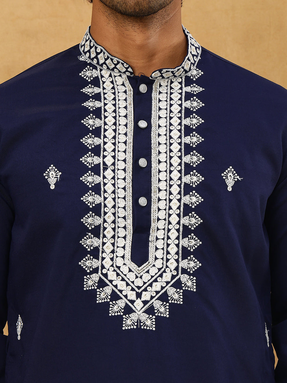 Herren Kurta Pyjama Set in Dunkelblau mit Stickerei