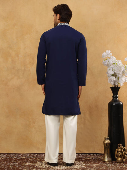 Herren Kurta Pyjama Set in Dunkelblau mit Stickerei
